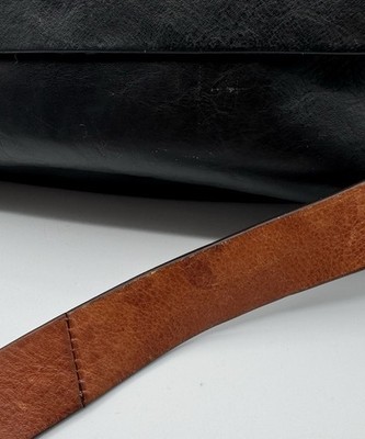 Fossil Harper Crossbody Bag Black Cow Hide Leather Large Flap Brass Key Saddle Item image 10