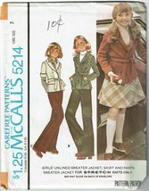McCalls Sewing Pattern 5214 Sweater Jacket Belt Knee Skirt Pants Girls S... - $8.96