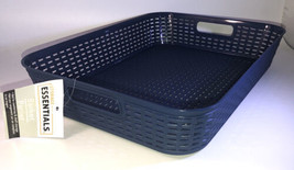 Storage Essentials Woven-Look Basket W Handles Blue 10x14x2.5-in.-NEW-SHIP N24HR - £9.40 GBP