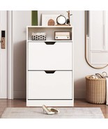 Kumiunion Shoe Cabinet, White Narrow Shoe Cabinet With 2 Flip Doors &amp;, W... - £98.73 GBP