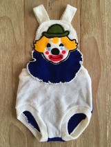 Vintage One Piece KNIT PLAYSUIT Clown Bib Infant Baby 0-6 Months - $65.00