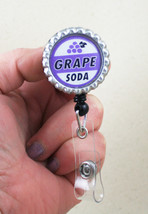 Retractable ID Badge Reel Grape Soda Bottle Cap - Light Purple - £11.75 GBP