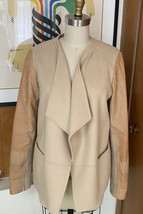 VINCE Wool &amp; Leather Tan Open front Jacket Sz M $700 Women caramel - £146.40 GBP