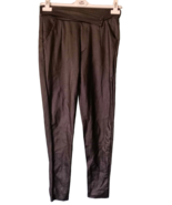Black Pleated Faux Leather Slim Leg Trouser Pants - $30.99