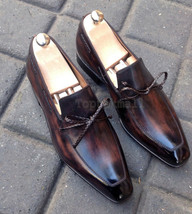 Handmade Men&#39;s Leather Fashion Dark Brown Stylish Loafers &amp; Slip Ons shoes-1004 - £191.39 GBP