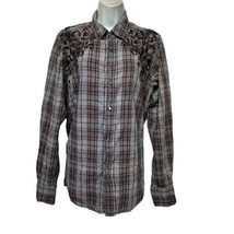 pop icon BKE Buckle pearl snap embroidered plaid western cowboy shirt Size L - £14.20 GBP