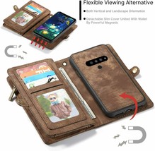 LG V60 ThinQ Wallet Case Leather Card Slots Zipper Pocket Detachable Cover Brown - $54.63