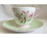 Vintage SHELLEY Fine Bone China Tea Cup &amp; Saucer Floral Mint Green Pink ... - $149.99