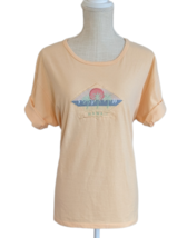 VTG HAWAII Womens Peach Orange Embroidered Palm Trees Beach T-Shirt L USA - £11.68 GBP