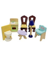 VTG Wooden Doll House Furniture Sink Chairs Lamp Toilet High Chair Lot 7 - £27.65 GBP