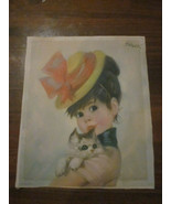 VINTAGE LITHOGRAPH PRINT GIRL HOLDING CAT IN HER ARMS BY ROYLE PUBLICATIONS - £7.92 GBP