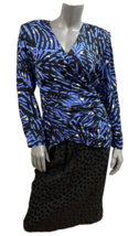 Silks by St. Gillian 2Pc Dress 100% Silk Size 8/10 Blue &amp; Black VTG 80s Pads - £35.68 GBP