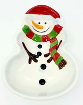 Tabletops Lifestyles Sporty Snowman Ceramic Christmas Serving Dish Hand ... - $19.79