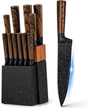 Set Of Knives, 12-Piece Kitchen Knife Set With Wooden Block, Steak Knive... - £61.57 GBP