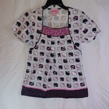Hello Kitty X Sanrio Gray &amp; Pink 100% Cotton Size Small Scrub Top-GUC! - £16.84 GBP
