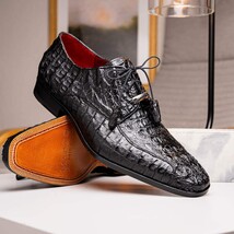 Apricena Genuine Caiman Crocodile Dress Derby's Shoes Black image 9