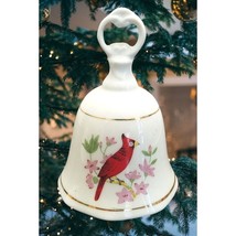 Red Bird Dinner Bell Cardinal Christmas Vintage Porcelain Pink Flowers - £7.82 GBP