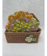 Set Of (5) Easter Flower Basket Cross Stitched Drink Coasters - $21.78