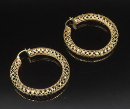14K GOLD - Vintage Openwork Diamond Shaped Pattern Hoop Earrings - GE203 - $869.95