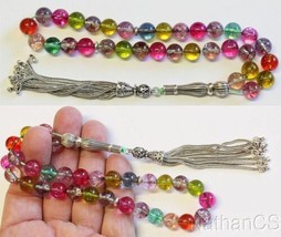 Luxury Prayer Beads Tesbih Multicolor Tourmaline &amp; Sterling Rare Collector Item - £268.48 GBP