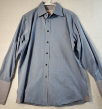 Ungaro Homme Button Up Shirt Mens Size 16 Blue Gray Striped 100% Cotton Collared - £16.55 GBP