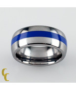 Men&#39;s Tungsten Carbide Band Ring w/ Blue Stripe Size 5 - €80,58 EUR