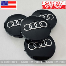 4x Black Wheel Hub Center Caps with Chrome logo for Audi 60MM 4B0-601-17... - £14.95 GBP