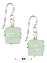 Sterling Silver Wire Wrapped Seafoam Green Square Sea Glass Earrings - £62.34 GBP+
