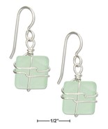 Sterling Silver Wire Wrapped Seafoam Green Square Sea Glass Earrings - £61.26 GBP+