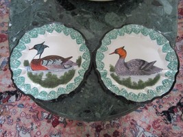 Antique Faience Majoica Earthern Ware 2 Duck Plates SET3 {#188] - £158.65 GBP