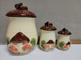 Empress of Haruta Mushroom Ceramic Canister Set of 3 JAPAN Vintage Mid Century  - £79.89 GBP