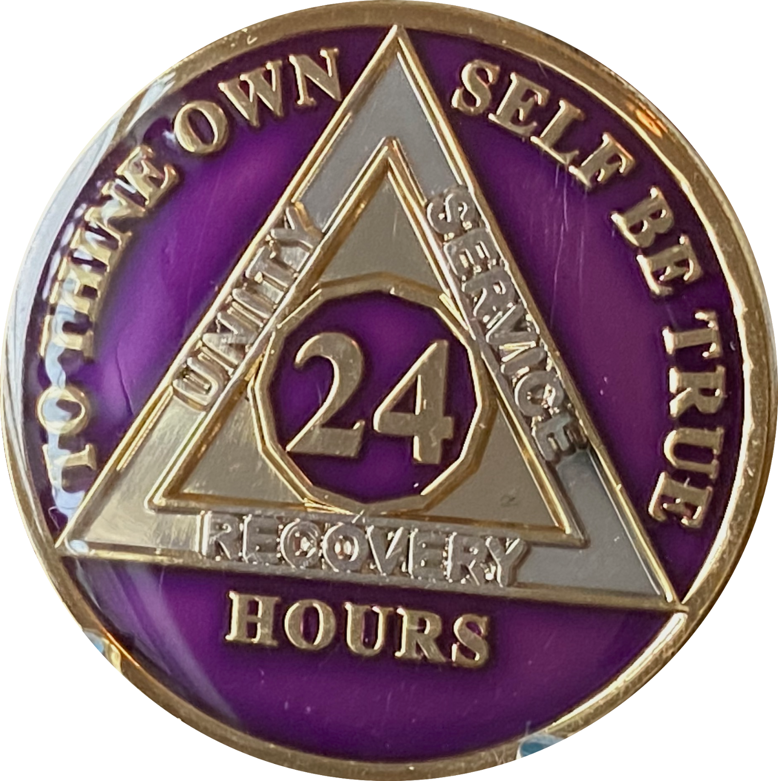 24 Hours AA Medallion Metallic Purple Tri-Plate Sobriety Chip