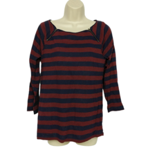 J Crew Womens Double Zipper Blouse Top Medium Blue Red Striped Long Sleeve - £21.71 GBP