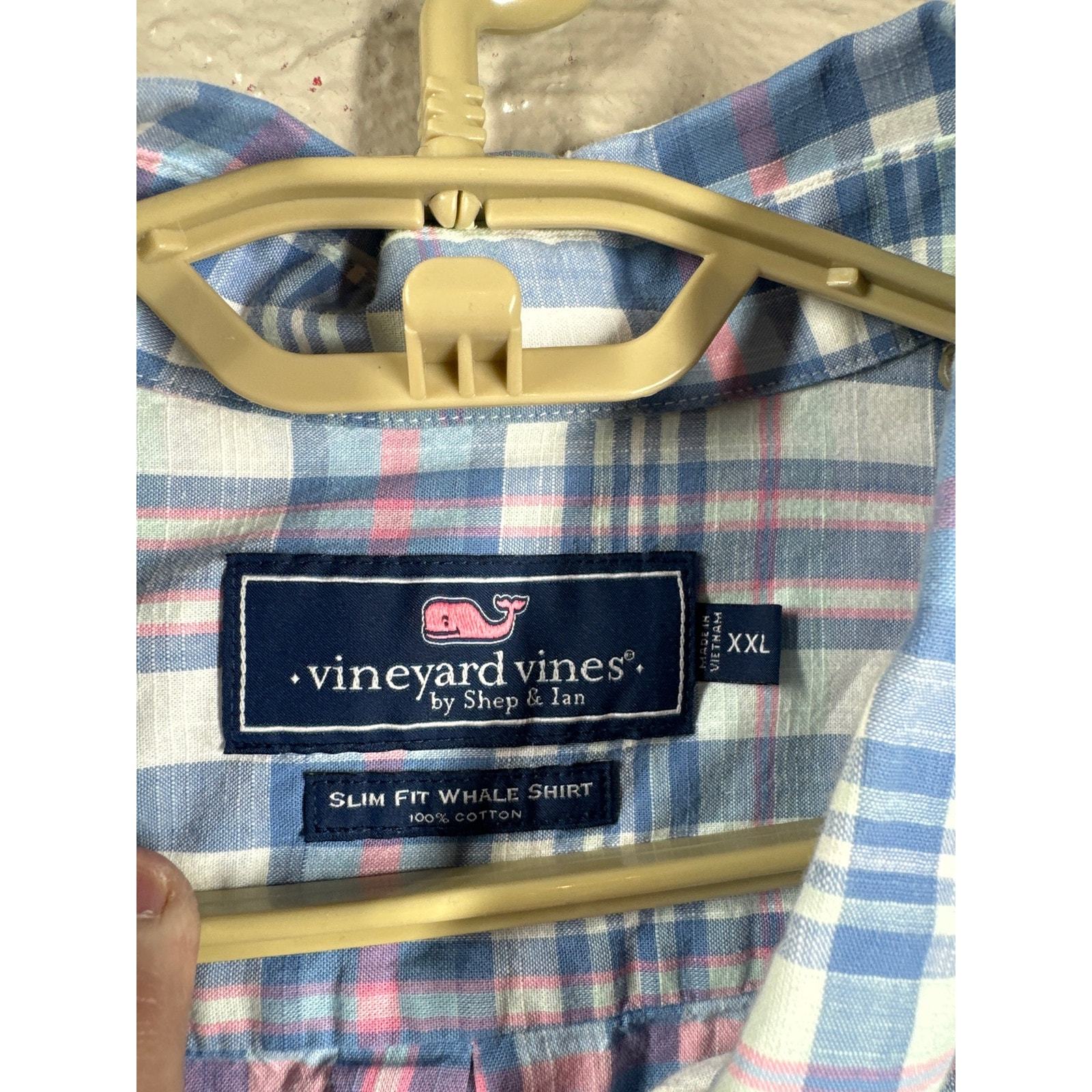 Vineyard Vines Slim Fit Whale Shirt Mens Button Down Plaid Blue Pink Size XXL Item image 3