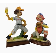 Davar Clown Figurines Pitcher Catcher Resin Wood Base Taiwan Baseball Sc... - $39.60