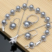 Bride Pearl Silver 925 Jewelry Sets Wedding Charm Topaz Birthstone Beads Bracele - £28.05 GBP
