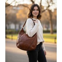 Women Shoulder Bag Brown Faux Leather Hobo Shoulder Bag Large - $24.72