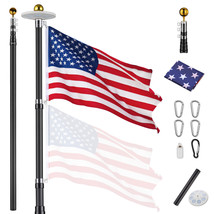 30Ft Black Telescopic Aluminum Flag Pole Kit W/ 136 Led Solar Light Outdoor Home - £159.86 GBP