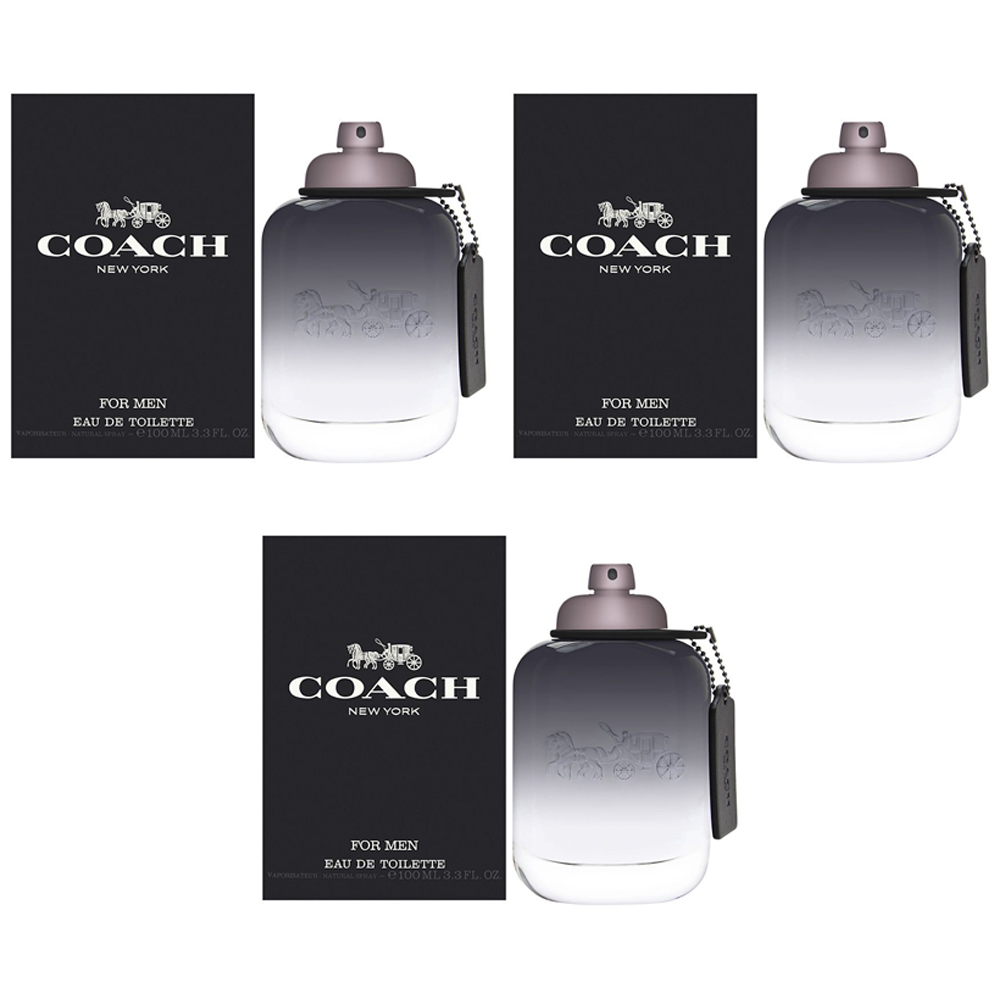 Pack of 3 New Coach For Men Eau De Toilette Spray, Cologne for Men, 3.3 Oz - £114.67 GBP