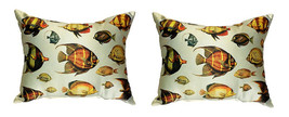 Pair of Betsy Drake Multi-Fish Antique Print Pillows 16 Inch X 20 Inch - £69.76 GBP