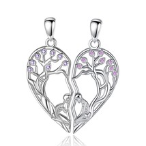 925 Sterling Silver Tree of Life Necklace Heart Coupl Friendship Necklace for 2  - £37.57 GBP