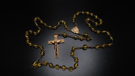 Antique Very Old Gold Yellow Glass Bead Gold Rosary Beautiful Condition - £94.62 GBP