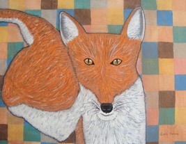 Painting Fox Original Signed Art Abstract Geometric Modern Artist Carla Dancey - £29.12 GBP