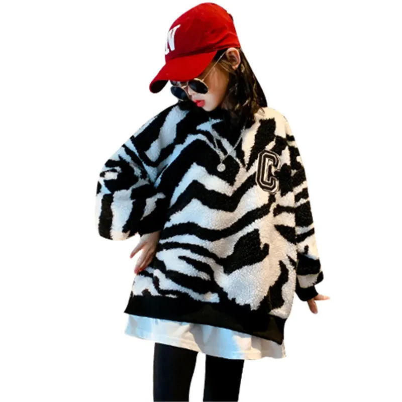 Teen Girls Streetwear Sweatshirt Children Winter Fake Two Pieces  Print Costume  - £87.53 GBP