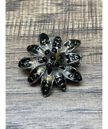 Vintage Silver Tone Black Enamel Flower Floral Brooch Pin Fashion Jewelr... - €11,16 EUR