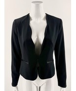 ELLE Blazer Size Career Suit Jacket Sz 4 Solid Black Scalloped Hook Eye ... - $636.70 MXN