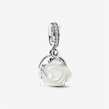 925 Sterling Silver Pandora White Rose in Bloom Double Dangle Charm,Gift... - $13.59