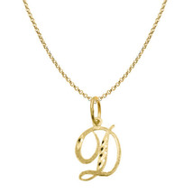 Genuine 14K Yellow Gold 0.78&quot; Fancy Cursive Letter Initial D Necklace 16&quot; to 22&quot; - £180.73 GBP+