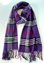  Womens Winter Warm Scotland Made 100% Cashmere Scarf Plaid Purple #F07 - £6.14 GBP