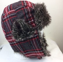 Dakota Dan Red Gray Faux Fur Lined Hat Trapper Adult One Size - £15.50 GBP
